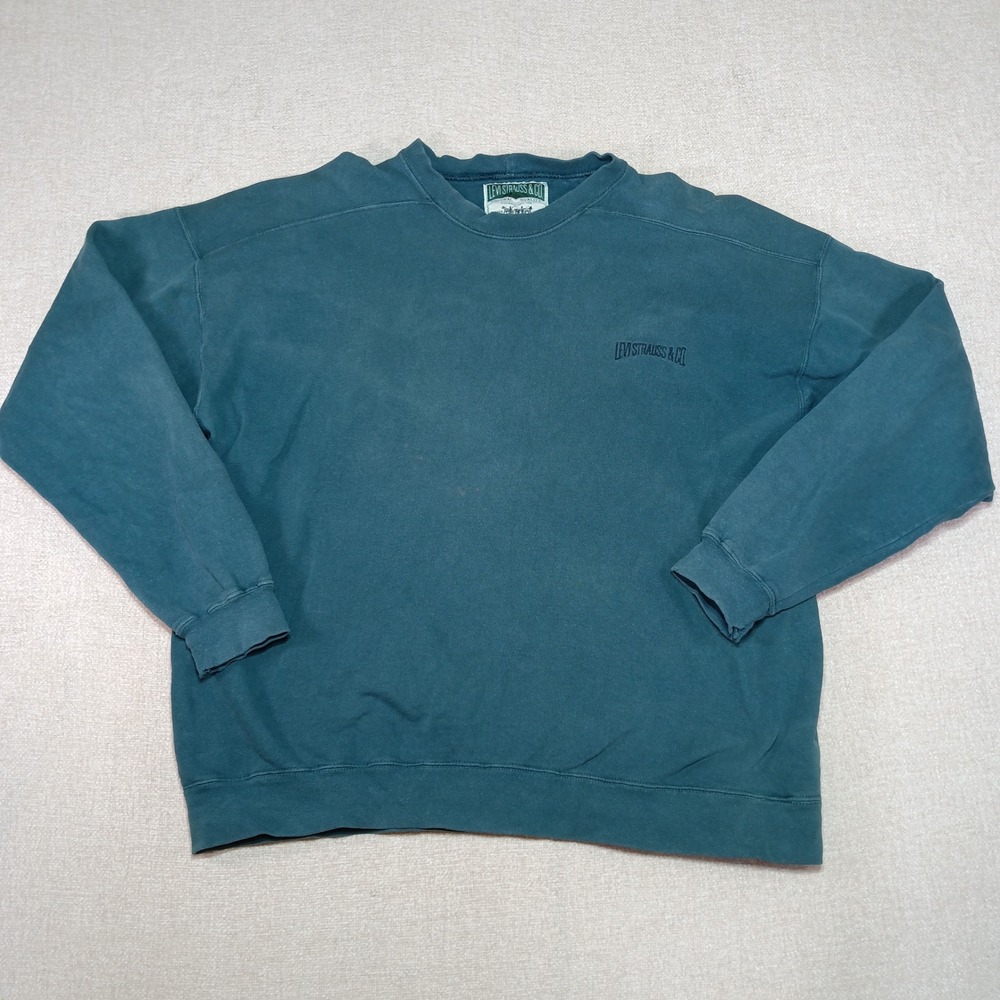 VTG Levi Strauss & Co Crewneck Sweatshirt Mens M Teal Green Made in USA Sun Fade
